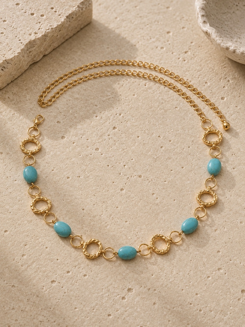 Gold and Turquoise Beaded Link Belt